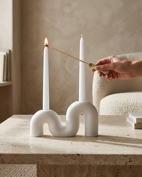 Matte Ceramic Sculptural Taper Candle Holder