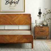 Geometric Parquet Wood Bed Frame