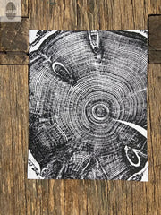 Hand-Pressed Knotted Pine Tree Ring Print hung in a curated gallery wall arrangement
