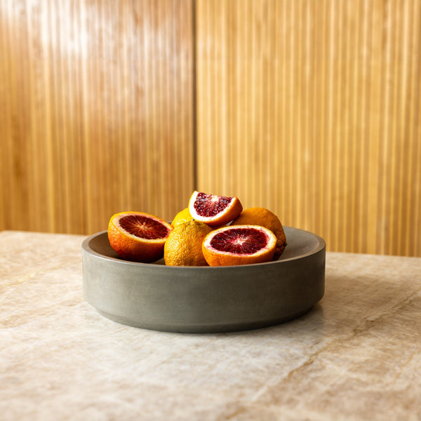 Micro Terrazzo Concrete Round Platter in a styled home setting