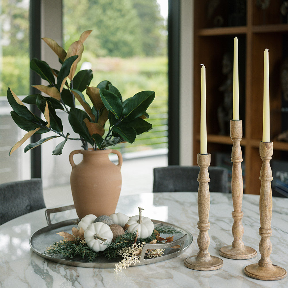 Natural Mango Wood Taper Candle Holders, Set of 3