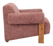 Copper Boucle Barrel Accent Chair styled on a sunlit patio with side table