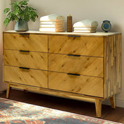 Mid-Century Wood-Grain Six-Drawer Dresser — alternate angle showing full form