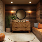 Mid-Century Wood-Grain Six-Drawer Dresser — styled in a complete room vignette