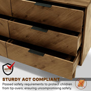 Mid-Century Wood-Grain Six-Drawer Dresser — scale reference and proportion detail
