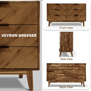 Mid-Century Wood-Grain Six-Drawer Dresser — detail of finish and surface variation