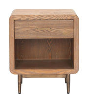 Close-up of brass hardware and finish detail — Rounded Wood-Grain Nightstand