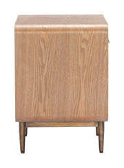 Rounded Wood-Grain Nightstand — back and side profile detail
