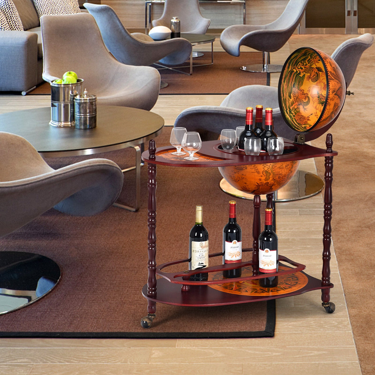 A bar cart that also knows where Mozambique is