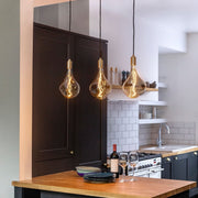 Brass Pendant Lights with Voronoi II Bulbs, Set of 3
