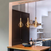Brass Linear Triple Pendant Fixture, White Canopy