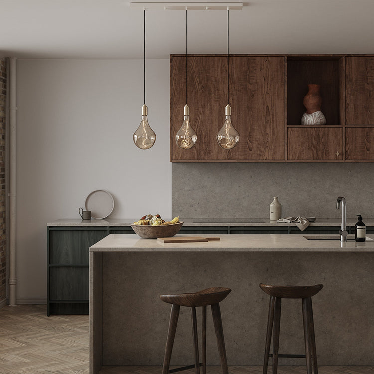 Brass Linear Triple Pendant Fixture, White Canopy