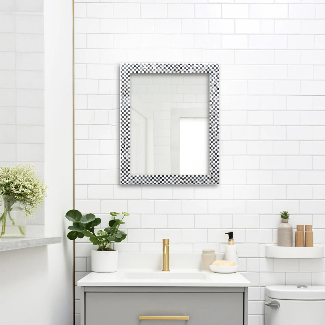 Checkered Bone Inlay Wall Mirror