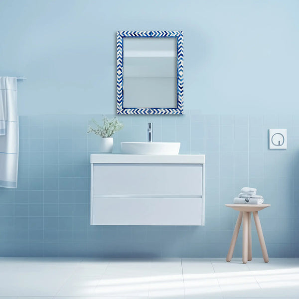 Blue Bone Inlay Chevron Wall Mirror