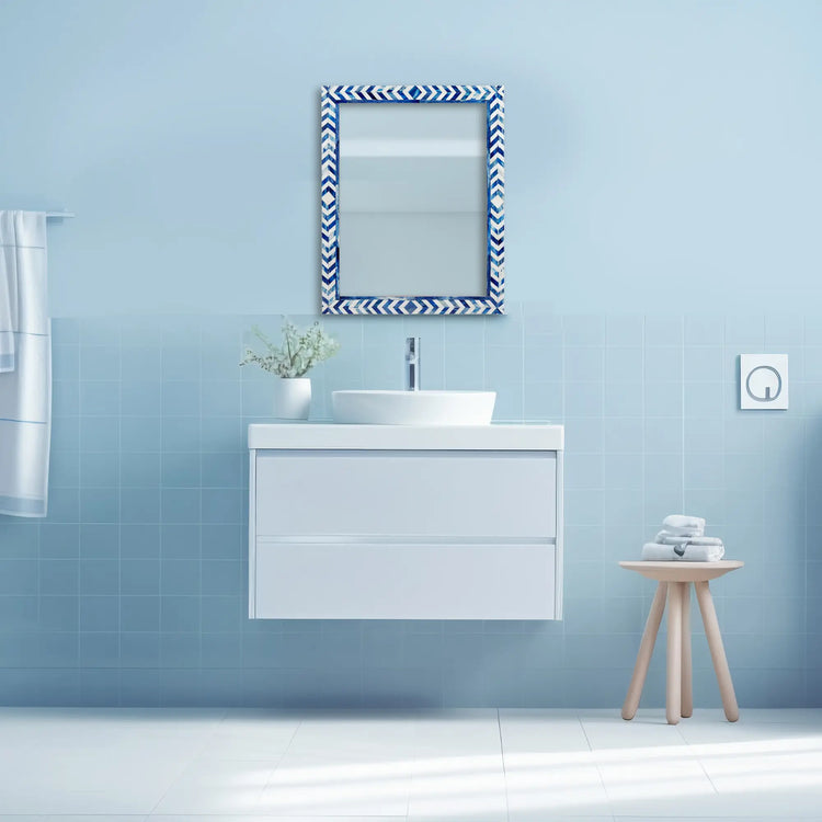 Blue Bone Inlay Chevron Wall Mirror