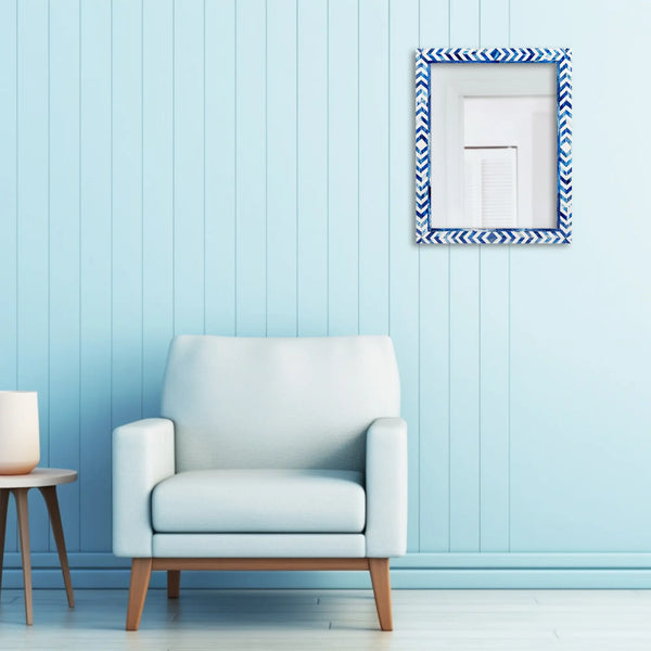 Blue Bone Inlay Chevron Wall Mirror