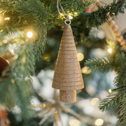 Carved Wood Tree Christmas Ornament Set