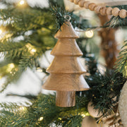 Carved Wood Tree Christmas Ornament Set
