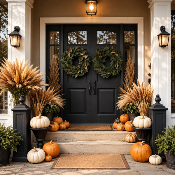 Two green with golden-bronze accents Magnolia Leaf Wreath wreaths with leaf layered, circular wreath