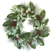 Faux Magnolia Eucalyptus Pinecone Wreath