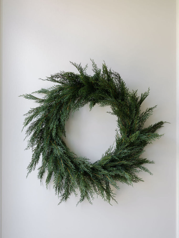 Faux Evergreen Cedar Wreath, 30 in