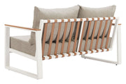 Olefin Cushion Powder-Coat Outdoor Loveseat — detail of finish and surface variation