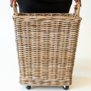 Kubu Grey Rattan Square Storage Basket on Wheels