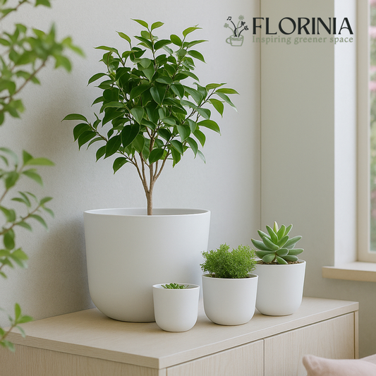 Matte White Round Planter Set