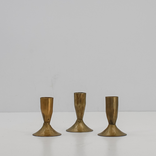 Antique Brass-Finish Iron Taper Candleholders, 3.5 in, Set of 3