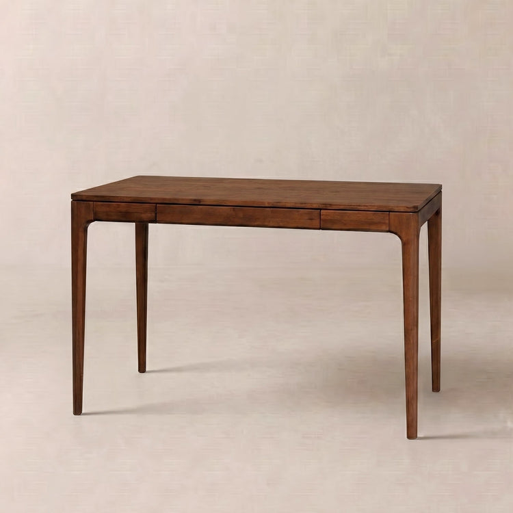 Rubber Wood Writing Desk with Drawers — Tapered rubber wood desk with two drawers for everyday focused work