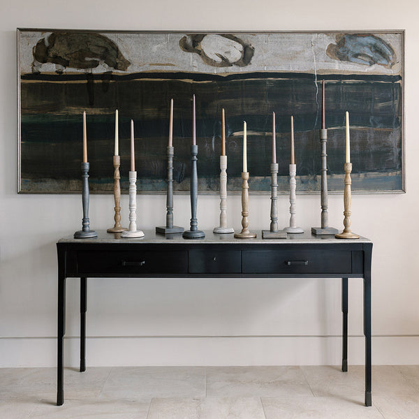 Dark Grey Mango Wood Taper Candleholders, Set of 2