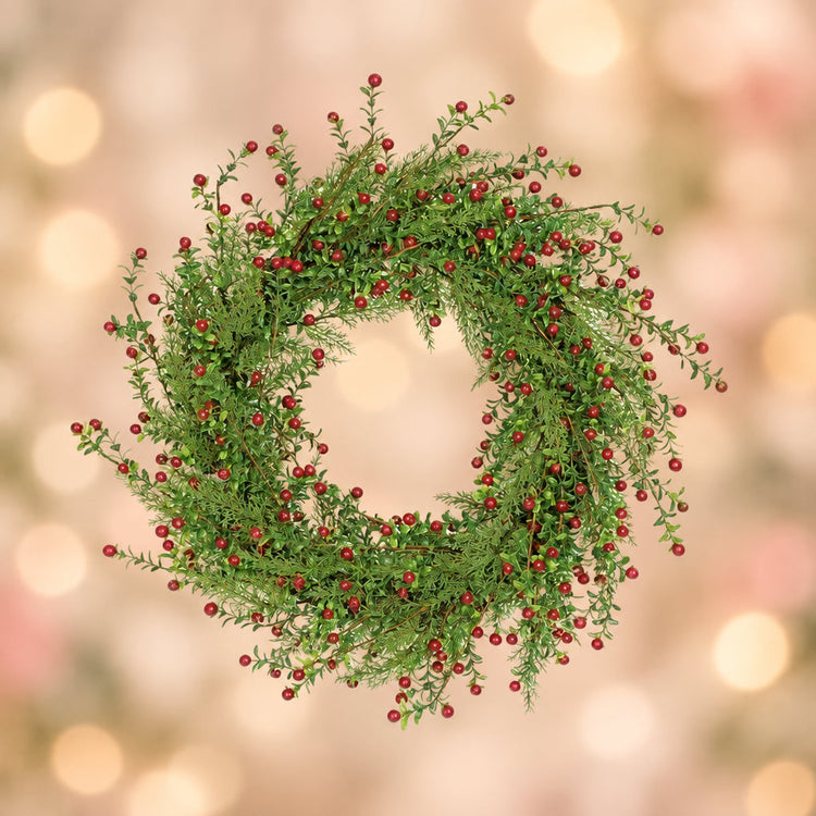 Faux Boxwood Cypress Berry Wreath, 24 in