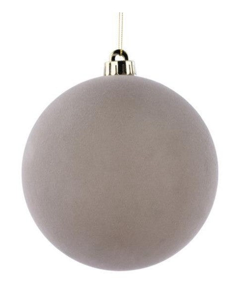 Taupe Flocked Ball Ornament, 6 in