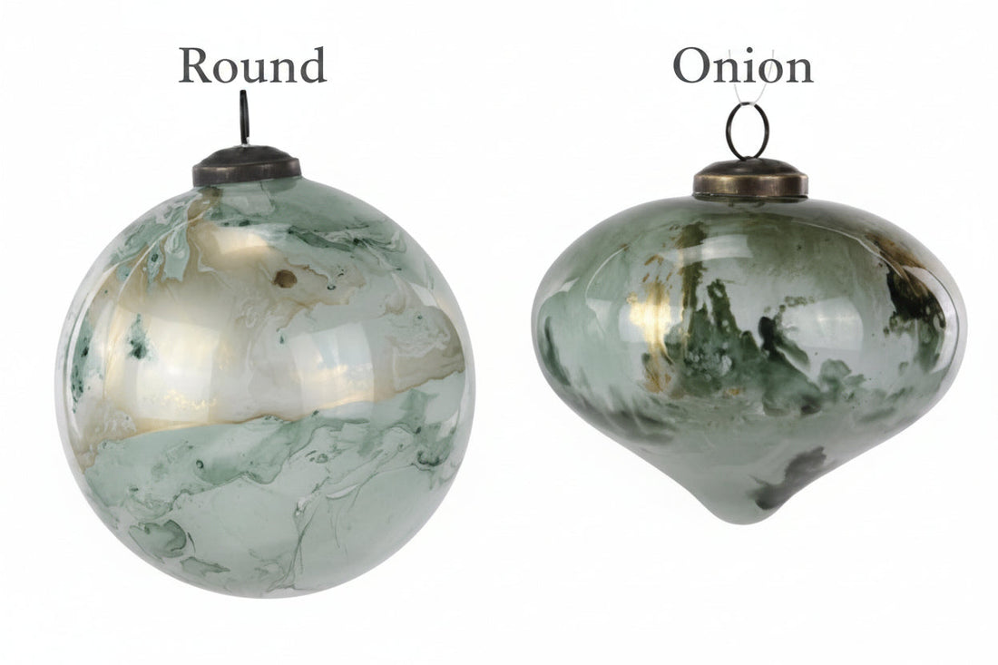 Sage Green Marbled Glass Ornament, 2 Style Options