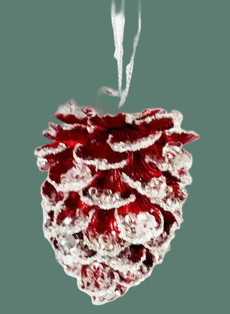 Red Jewel & Bead Pinecone Ornament, 6 in