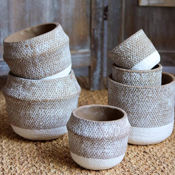 Woven-Texture Cement Flower Planter