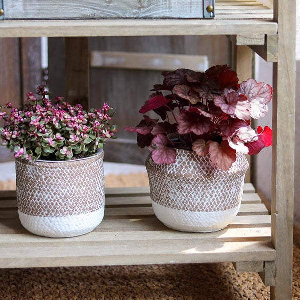 Woven-Texture Cement Flower Planter
