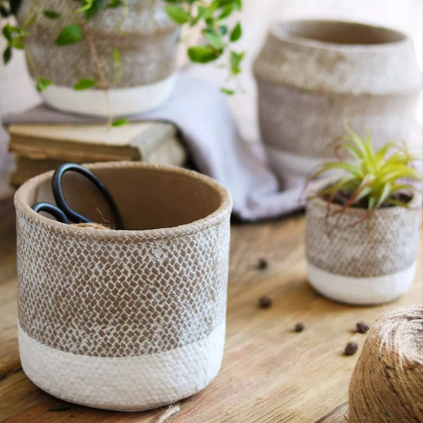 Woven-Texture Cement Flower Planter