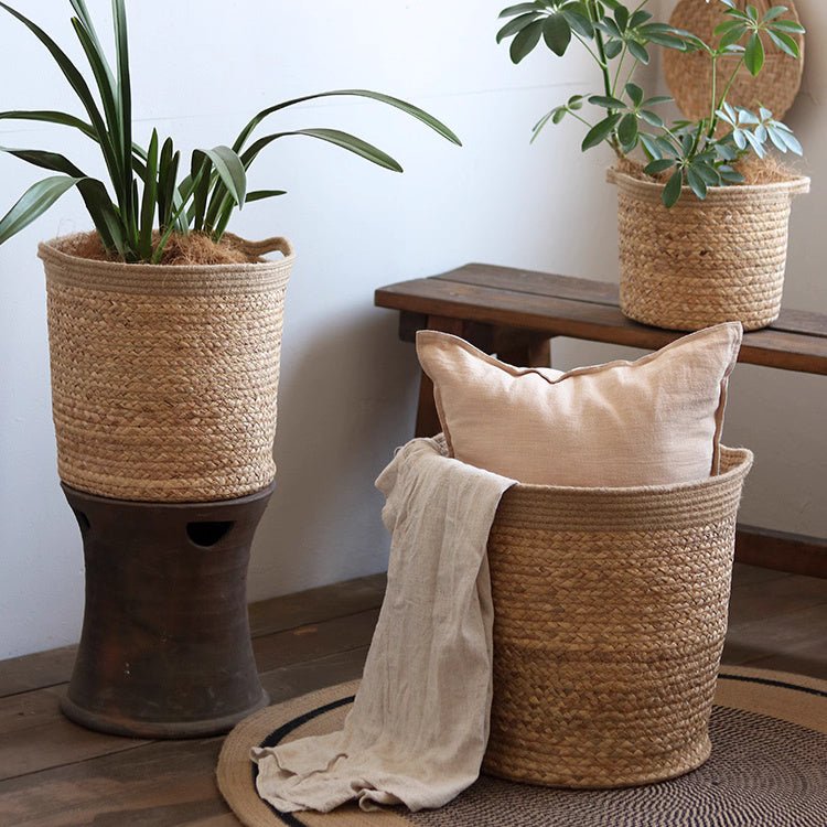 Woven Natural Fiber Cylinder Basket