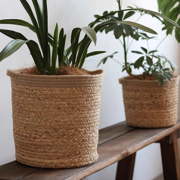 Woven Natural Fiber Cylinder Basket