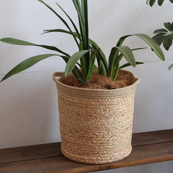Woven Natural Fiber Cylinder Basket