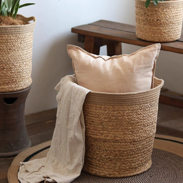 Woven Natural Fiber Cylinder Basket