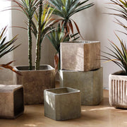 Wood-Grain Magnesium Clay Square Planter