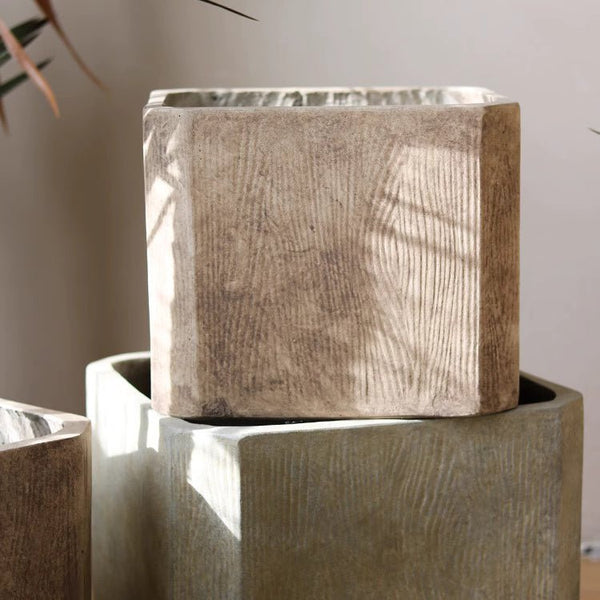 Wood-Grain Magnesium Clay Square Planter