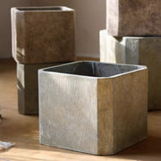 Wood-Grain Magnesium Clay Square Planter