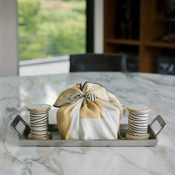Pewter Finish Aluminum Serving Tray with Handles