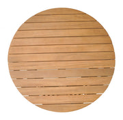 Close-up of acacia wood grain and teak-finish detail — Slatted Acacia Round Coffee Table