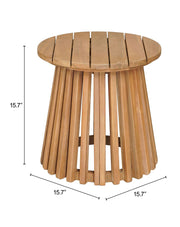 Close-up of acacia wood grain and teak-finish detail — Slatted Acacia Round Side Table