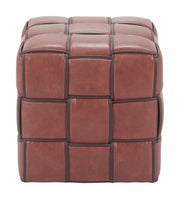 Close-up of faux fur texture and weave detail — Woven Faux Leather Cube Ottoman