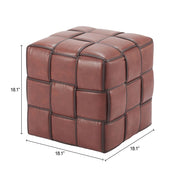 Woven Faux Leather Cube Ottoman — back and side profile detail